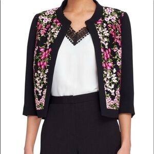 Tahari Black Blazer with Pink Floral Embroidery